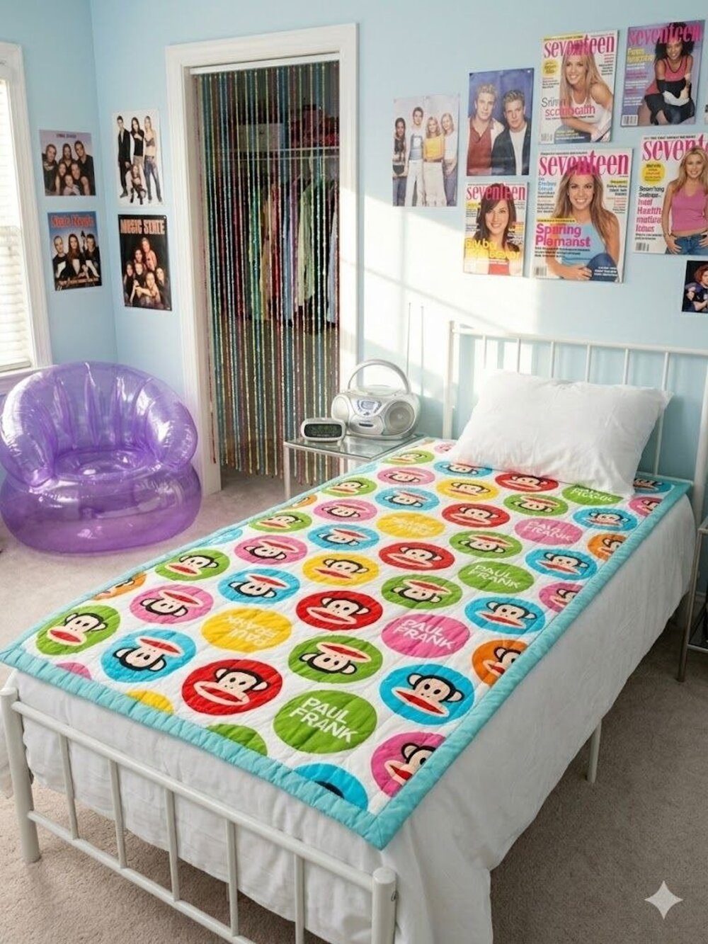 Vintage Paul Frank Julius Monkey Quilt Comforter Twin Blanket Y2K 44x78 Kidcore